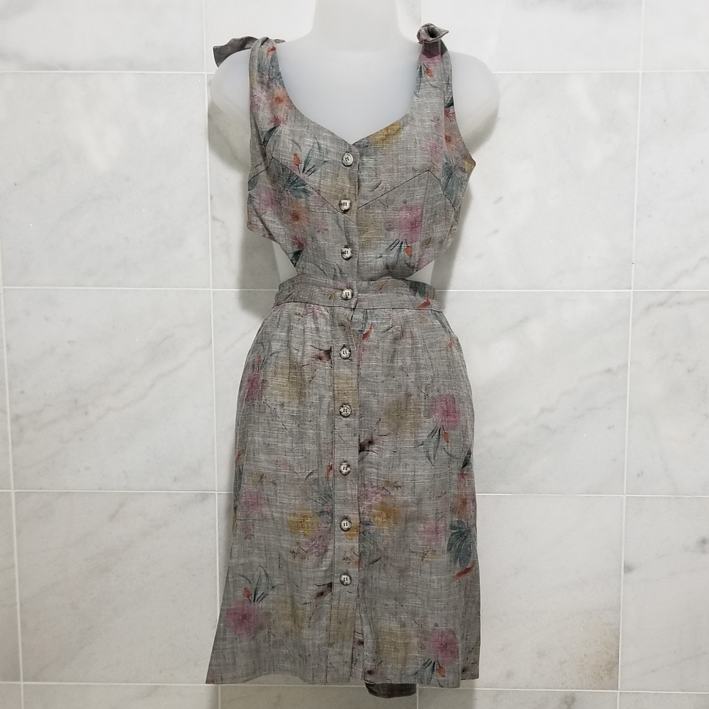 Reformation Gisela Dress Grey Floral Tie Shoulder Cutout Buttondown 2 - Picture 13 of 13